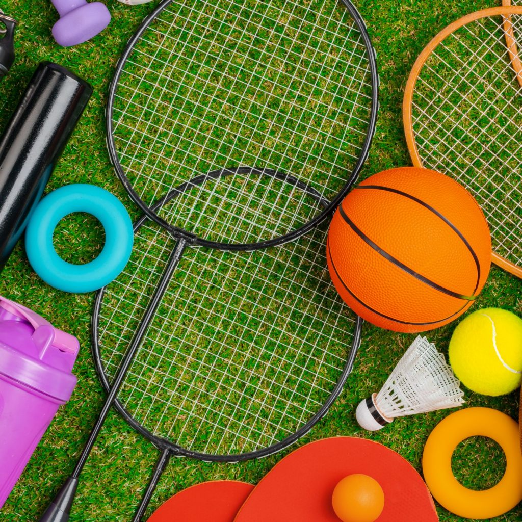 Composition of various sport equipment for fitness and games